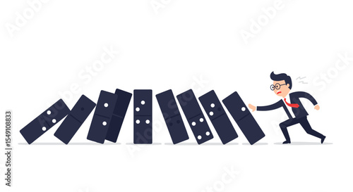Businessman preventing domino effect in crisis management concept illustration vector illustration