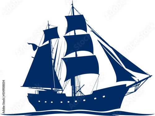 A majestic tall ship silhouette logo, rendered in geometric shapes and clean lines