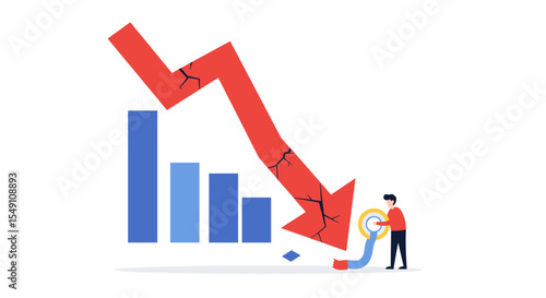 Economic downturn concept with declining arrow and bar graph illustration for business design vector illustration