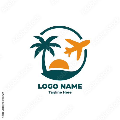 Travel company logo and adventure vector for tourism brand, modern identity symbol for travel business, minimalist holiday graphic, global vacation trip emblem design