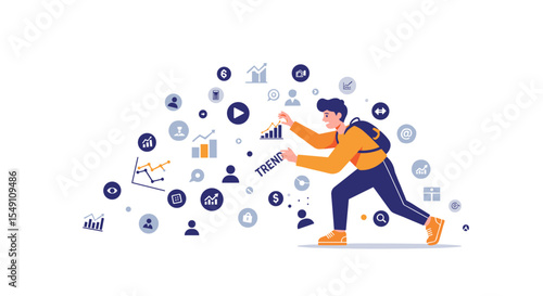 Business growth and trends concept illustration for analysis and strategy design vector illustration