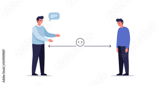 Emotional communication concept with two people and emotion faces for design vector illustration