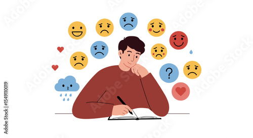 Emotional self-reflection through writing and journaling vector illustration