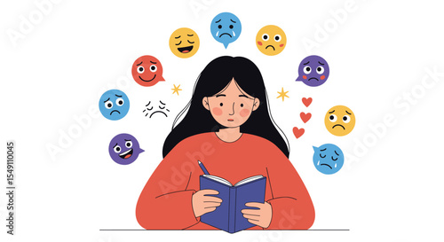 Exploring emotions through reading - a vector illustration for educational insights and emotional awareness