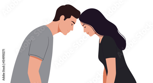 Emotional connection between couple depicted in minimalist design for relationships and communication vector illustration