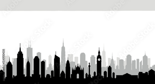 City skyline silhouette with iconic landmarks for urban design and posters vector illustration