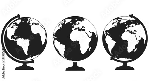 Black and white globe illustrations for educational and design use vector illustration