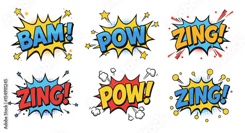 Comic book explosion effects with retro pop art style for creative design vector illustration