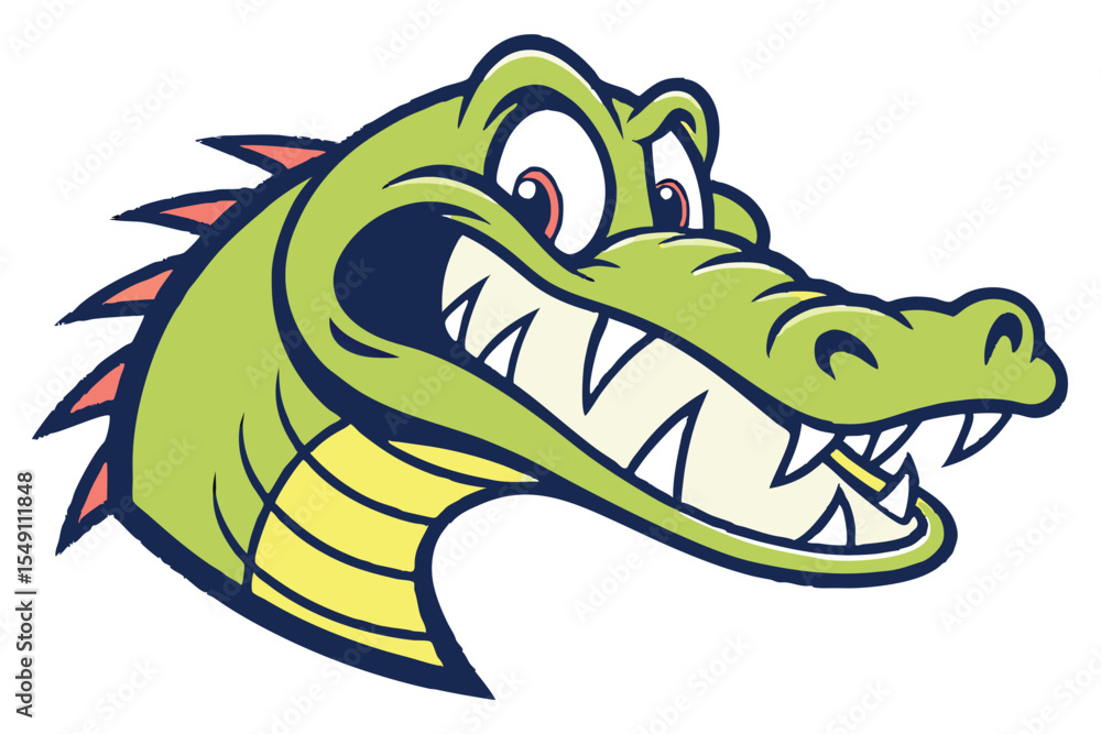 Obraz premium Cartoon alligator roars fiercely, displaying its sharp teeth in a colorful and vivid illustration