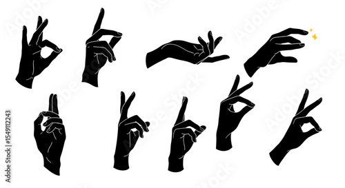 Elegant hand gestures silhouette collection for graphic design and creative projects vector illustration