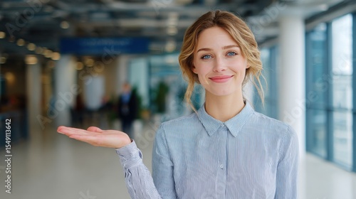 Bright cheerful young woman with blonde hair and blue eyes smiling confidently in modern office setting Free Download Bright cheerful young woman with blonde hair and blue eyes smiling confidently in modern office setting - GFXLoad
