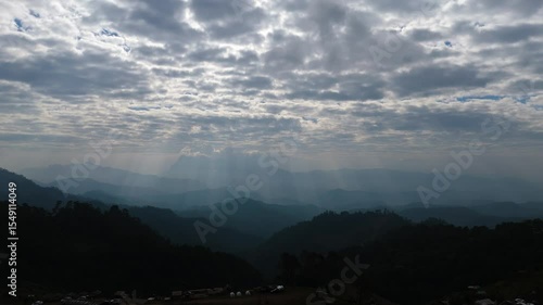 Skyview in the countryside with the village villagers mountain forest waterfall by drone