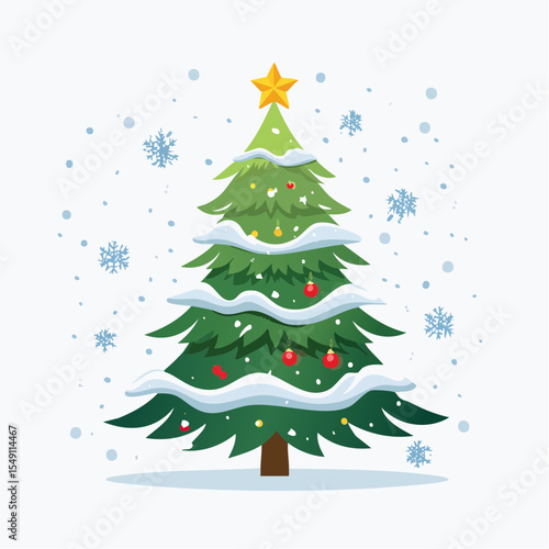 Illustration of Christmas Tree with Snow