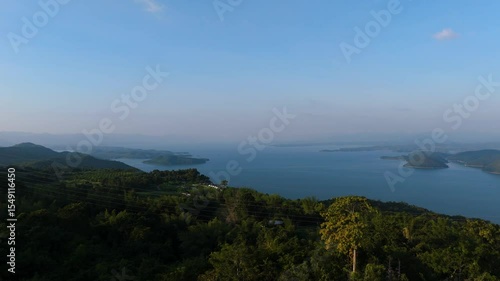 Skyview in the countryside with the village villagers mountain forest waterfall by drone