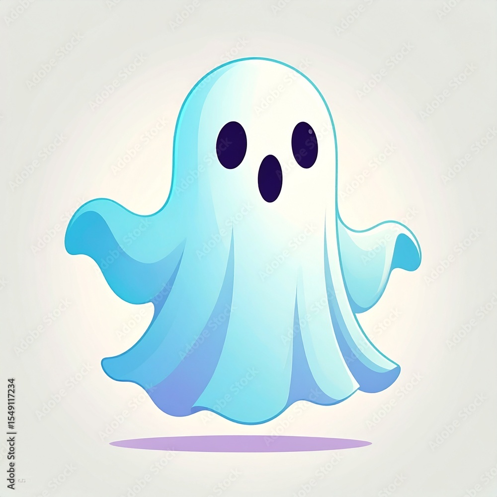 A cute cartoon ghost floating in the air with a surprised expression. The ghost is a pale blue color, with black eyes, and a wide open mouth. A cute cartoon ghost floating in the air with a surprised expression. The ghost is a pale blue color, with black eyes, and a wide open mouth.