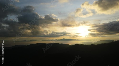 Skyview in the countryside with the village villagers mountain forest waterfall by drone