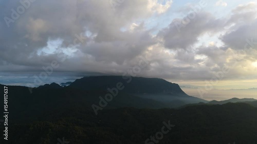 Skyview in the countryside with the village villagers mountain forest waterfall by drone
