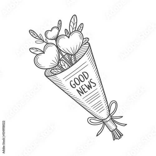 Hand Drawn Bouquet of Heart Flowers with Good News Message