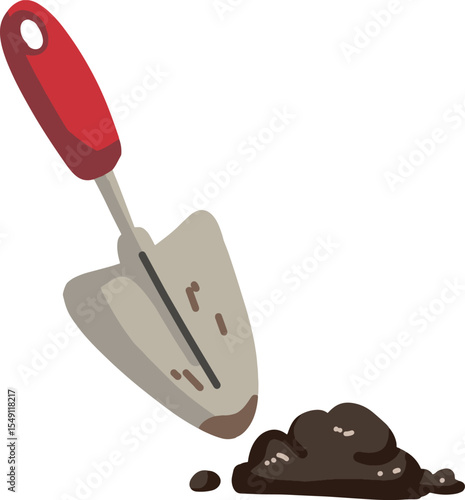 shovel and soil isolated on white background