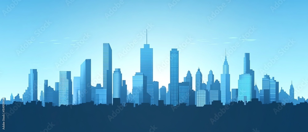 Fototapeta premium Modern city skyline with clear blue background.