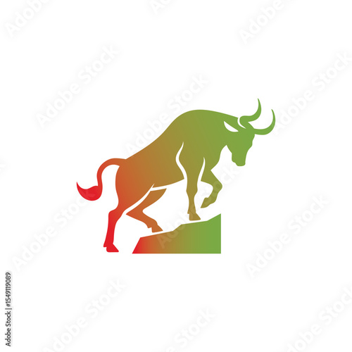 Bull Logo, Stock Market Bullish Symbol Vector Illustration, Bull Silhouette Image, Animal Wild Bull Silhouette Vector Image.