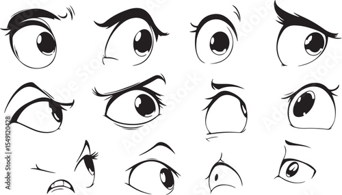 Cartoon Angry Face Expressions Set Black and White Vector Illustration