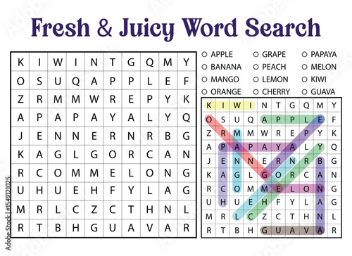 Fresh and Juicy Fruit Word Search Puzzle Educational Game