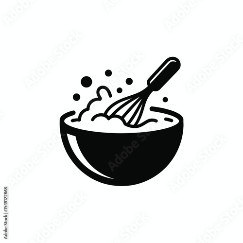 Whisking in a Bowl Black and White Culinary Illustration