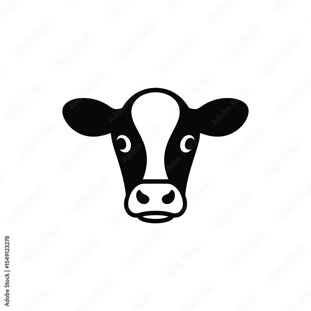 Obraz premium Simple Black and White Cow Face Illustration on a White Background