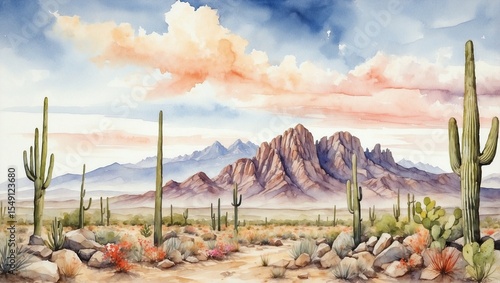 Saguaro Cacti Rise Beneath Bright Sky