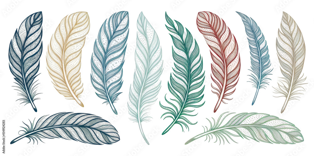 Fototapeta premium Colorful Assortment of Delicate Feathers Isolated on a Transparent Background