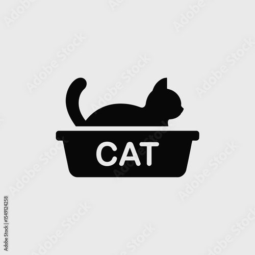 Black Cat Silhouette in a Litter Box with the Word CAT