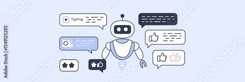 Vector illustration of chatbot UX elements with feedback and conversation – Great for AI user interface design, chatbot development, or digital products.
