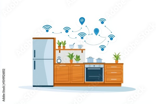 Modern Kitchen with Smart Technology and Indoor Plants Illustration