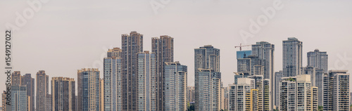 Photography modern apartment building with balconies and laundry drying in Chongqing, China