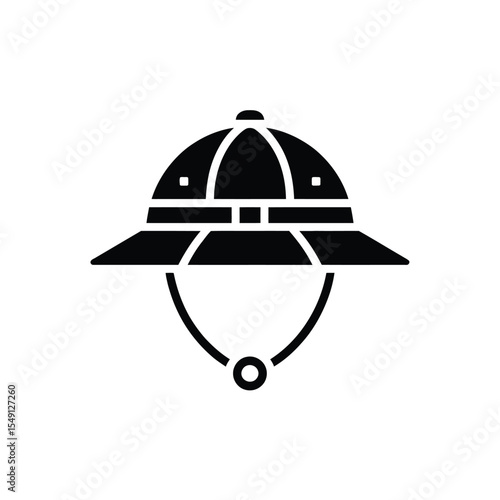 Black and White Pith Helmet Icon with Chin Strap