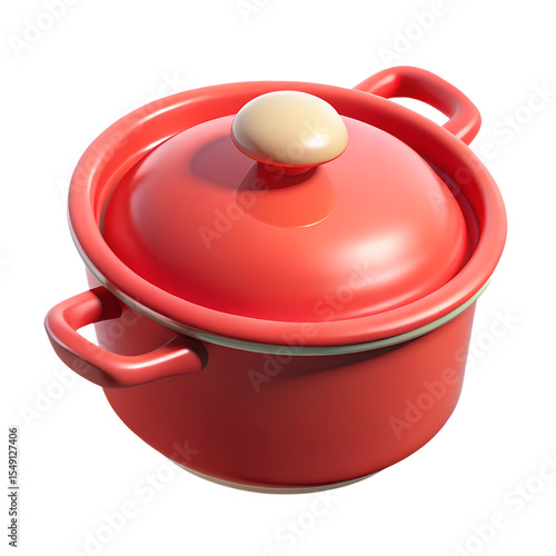 Realistic Saucepan Red Cooking Pot