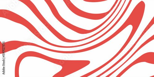 Organic wavy line seamless vector pattern. White flowing doodle line work illustration on vibrant red background. Abstract movement, flow repeat background wallpaper texture in modern minimalist style