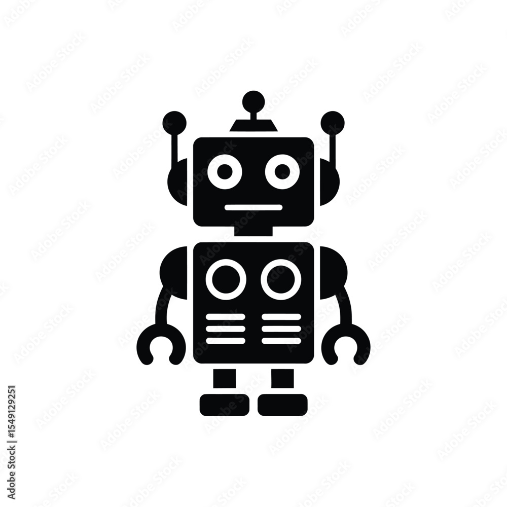 Simple Black and White Robot Illustration with a Square Head Simple Black and White Robot Illustration with a Square Head