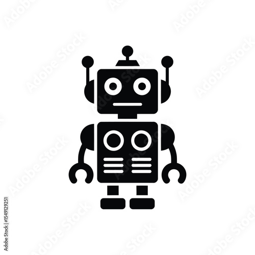Simple Black and White Robot Illustration with a Square Head