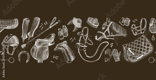 Horse riding seamless border vector