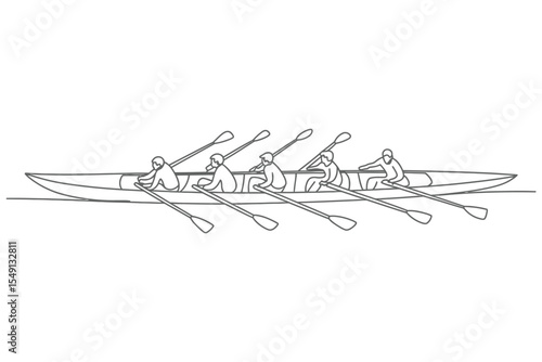 Line Art Illustration of a Crew Team Rowing a Scull