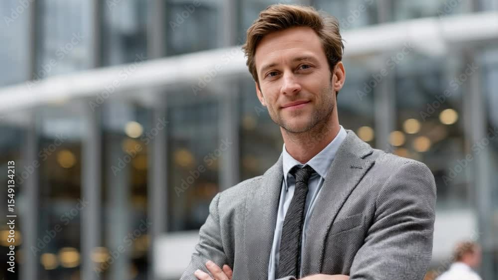 Confident Business Portrait: A professional man in a tailored suit exudes confidence, posing against the backdrop of a modern building. conveying strength and success. Confident Business Portrait: A professional man in a tailored suit exudes confidence, posing against the backdrop of a modern building. conveying strength and success.