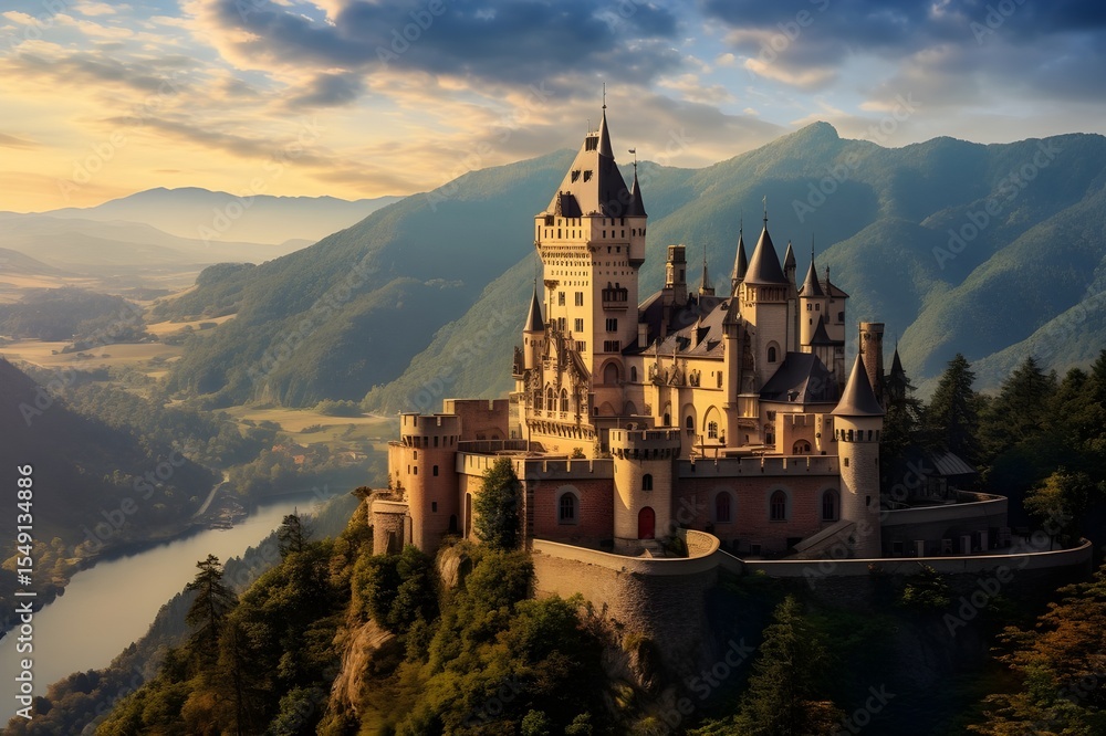 Historic European Castle: A majestic castle nestled in the rolling hills of Europe, showcasing centuries of architectural grandeur Historic European Castle: A majestic castle nestled in the rolling hills of Europe, showcasing centuries of architectural grandeur