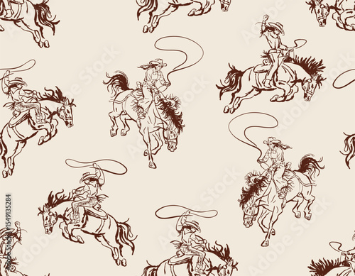 Stylish western Cowboys rodeo  seamless  from wild west rural Landscape mountain farm vector illustration
