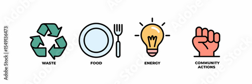 Vector icon set of sustainability lifestyle themes in pastel colors – Suitable for environmental campaigns, eco education, or community-driven platforms