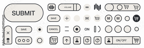 Vector icon sheet of UI buttons, sliders, toggles, and navigation elements – Great for app design, UX/UI kits, or interface mockups
