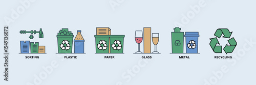 Minimal vector icons of recycling processes – Ideal for environmental graphics, green campaigns, or waste reduction platforms