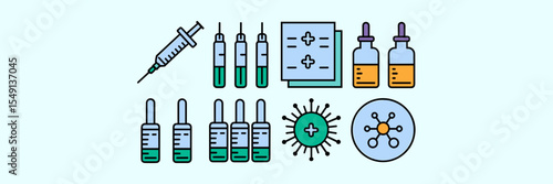 Modern vaccination icons with syringes, vials, and dose schedule on white