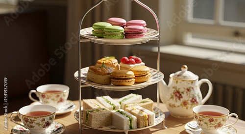 Indulge in the elegance of a traditional afternoon tea, complete with delicate pastries, finger sandwiches, and fragrant tea served in exquisite floral china.